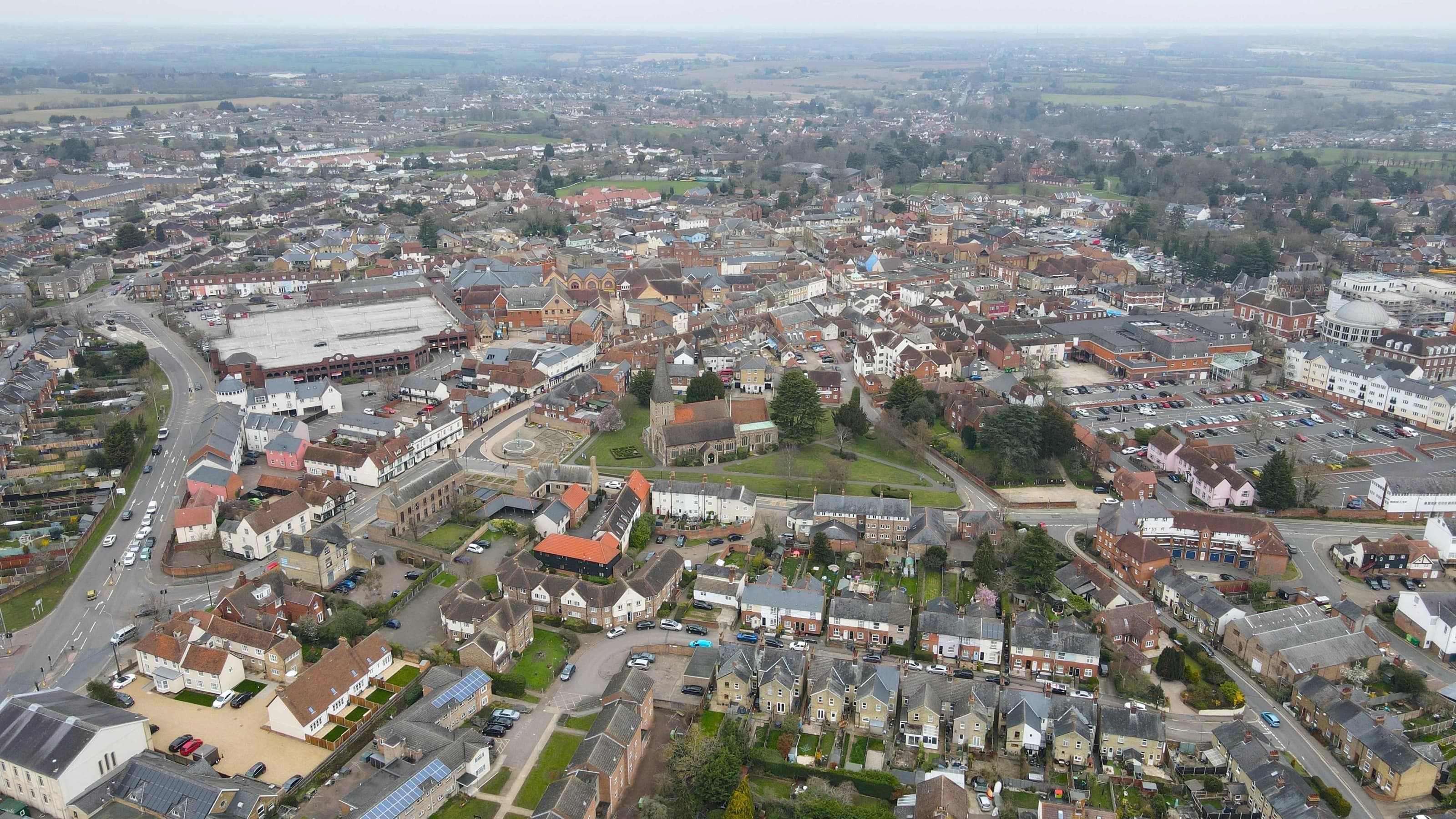 Ariel view of Braintree town centre